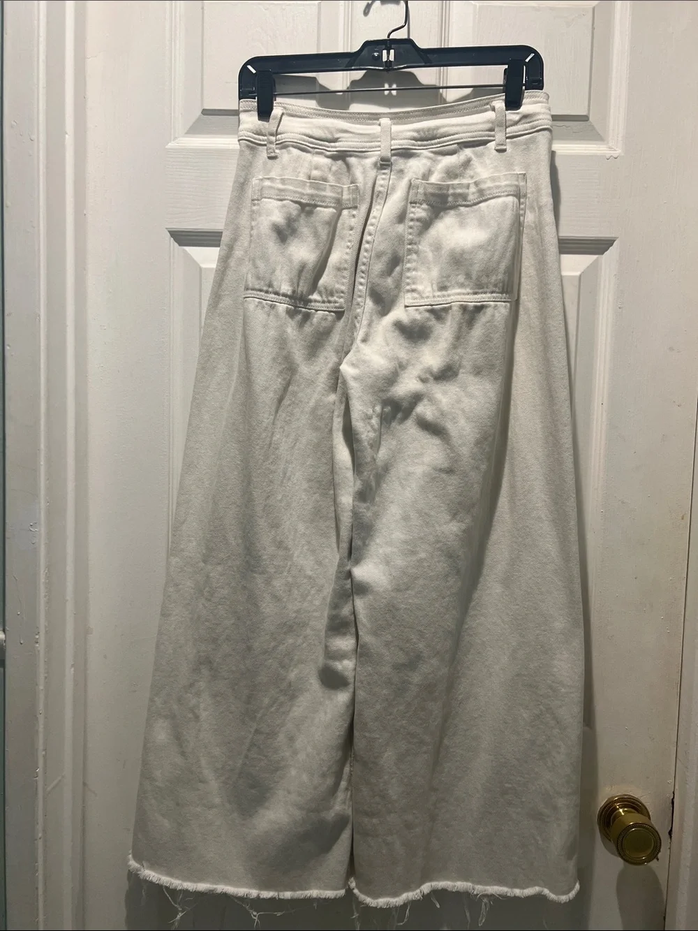 Miou Muse Wide Leg White Raw Hem Pants - Picture 6 of 10